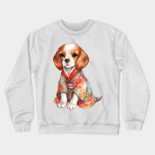 Watercolor Beagle Dog in Kimono Crewneck Sweatshirt